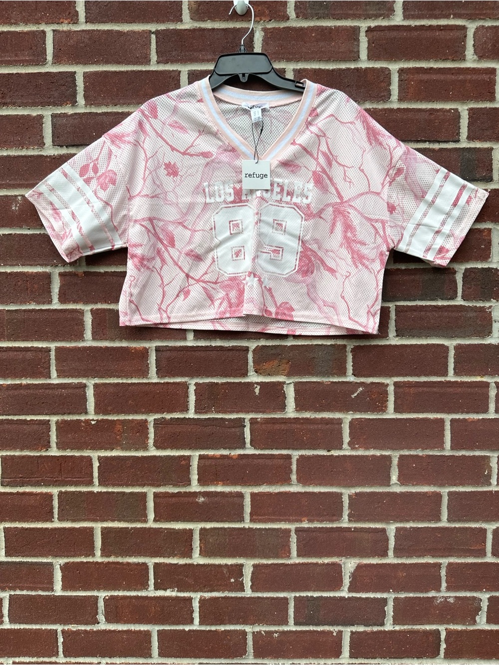 refuge Pink Floral Mesh Cropped Jersey Top Juniors Size Small
